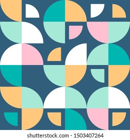 Scandinavian abstract pattern from circles and quarters. Vector repeating scandinavian geometric design.