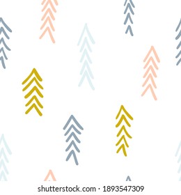 Scandinavian abstract pattern hand drawn herringbone in pastel colors. Arrows background, lines. Collage seamless pattern with nature texture. Modern textile, wrapping paper, wall art design