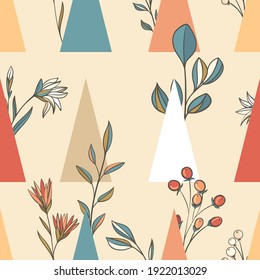 scandinavian abstract seamless pattern with geometric patterns and flowers