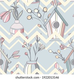 scandinavian abstract seamless pattern with geometric patterns and flowers