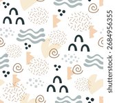 Scandinavian abstract seamless pattern, pastel organic shapes. Minimalist modern background.