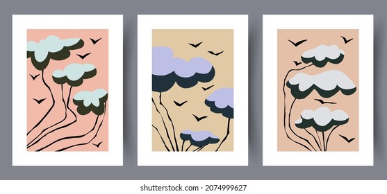 Conjunto de impresión vectorial abstracta escandinava. Fondo de arte de pared abstracto minimalista para impresión. Estilo vectorial escandinavo.