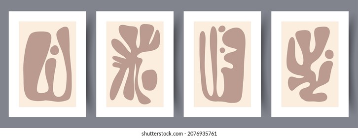 Conjunto de impresión vectorial abstracta escandinava. Fondo de arte de pared abstracto minimalista para impresión. Estilo vectorial escandinavo.