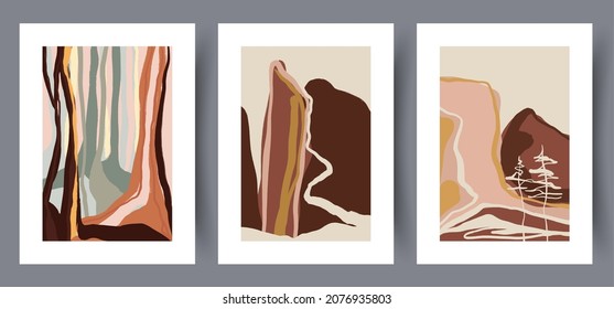 Scandinavian abstract vector print set. Minimalistic abstract wall art background for print. Scandinavian vector style.