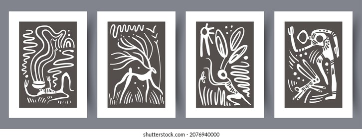 Scandinavian abstract vector print set. Minimalistic abstract wall art background for print. Scandinavian vector style.