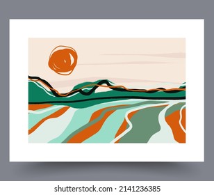 Conjunto de impresión vectorial abstracta escandinava. Fondo de arte de pared abstracto minimalista para impresión. Estilo vectorial escandinavo.