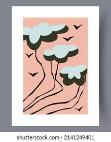 Skandinavische abstrakte Vektorgrafik-Set. Minimalistische abstrakte Wandkunst Hintergrund für Druck. Skandinavischer Vektorstil.