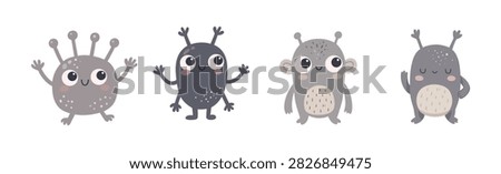 Scandinavian Alien Character Collection with Gray and Purple Extraterrestrial Creatures