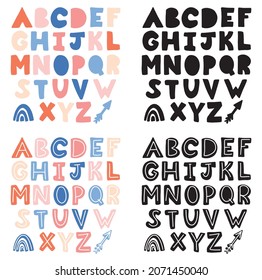 Scandinavian alphabet. Children alphabet set. Scandinavian style font design. Simple alphabet for posters in the nursery, prints. Vector illustration.