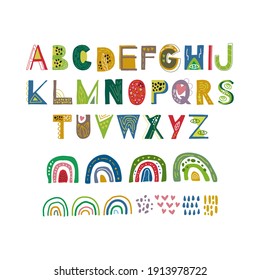 scandinavian alphabet and seamless pattern set cute fantasy clipart colorful collection isolated element