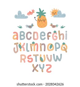 scandinavian alphabet, seamless pattern set cute fantasy and clipart colorful collection isolated element