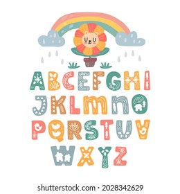 skandinavisches Alphabet, nahtlose Muster setzen süße Fantasie und Clipkunst bunte Kollektion isoliertes Element