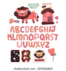 scandinavian alphabet, seamless pattern set cute fantasy and clipart colorful collection isolated element