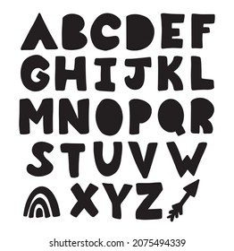 Scandinavian alphabet. Scandinavian style font design. Simple black alphabet for posters in the nursery, prints. Vector illustration.