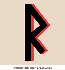 Scandinavian ancient magic symbol rune Raido. The symbol is black and red isolated. The symbol is made in a flat style, suitable for icons and buttons.