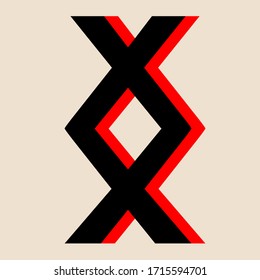 Scandinavian ancient magic symbol rune Inguz. The symbol is black and red isolated. The symbol is made in a flat style, suitable for icons and buttons.