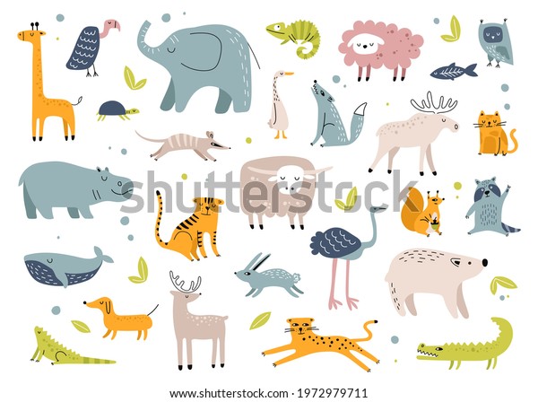 Scandinavian Animals Cute Rabbit Elephant Turtle Stock Vector (Royalty ...