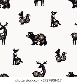 Ilustración de patrón de animales escandinavos. Texturas infinitas para tu diseño.	
