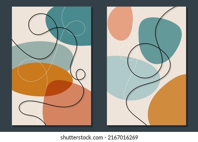 Scandinavian Art Line. Contemporary design. Modern art print. Set of fluid geometric shapes. Scandinavian design. Abstract hand drawn watercolor effect shapes. Home decor. Modern abstract painting.