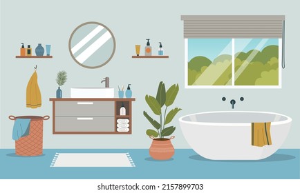 Scandinavian bathroom interior. Vector flat illustration