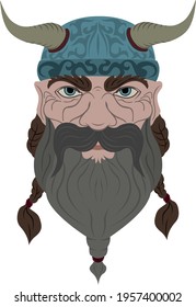 scandinavian bearded warrior in helmet