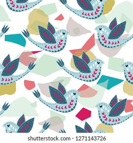 Scandinavian Birdie Terrazzo Pattern Design. Perfect for fabric, wallpaper, stationery and scrapbooking projects and other crafts and digital work