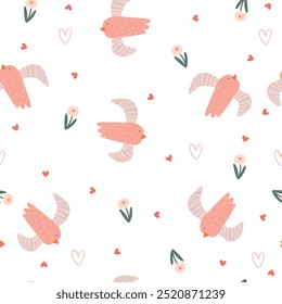 Scandinavian birds and flowers. seamless pattern. Vector illustration.