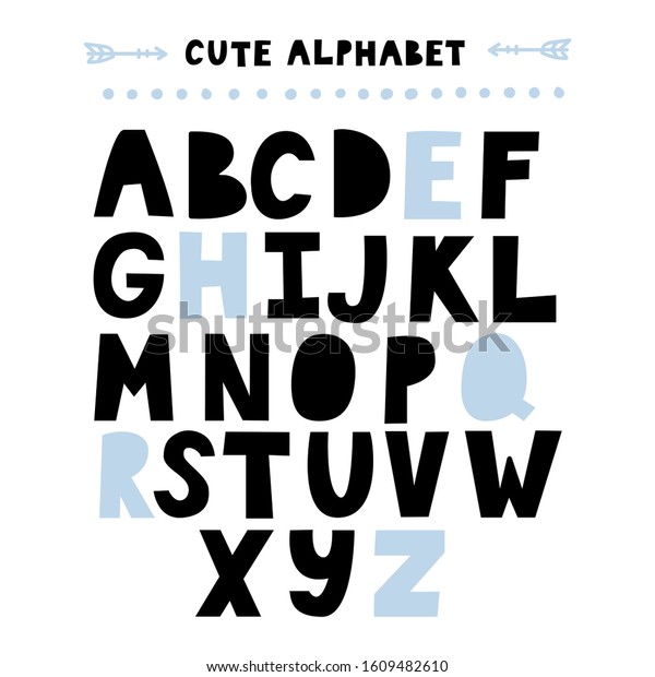 スカンジナビア語の白黒のアルファベット ハイジフォントデザイン ポスター バナー プリント用の単純なベクター画像アルファベット 子供用のアルファベット のベクター画像素材 ロイヤリティフリー