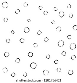 Scandinavian black and white pattern with dot circles and rings. Simply flowers or fireworks hand drawn imitation