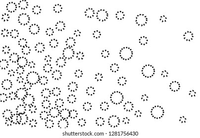 Scandinavian black and white pattern with dot circles and rings. Simply flowers or fireworks hand drawn imitation