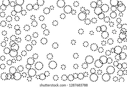 Scandinavian black and white pattern with dot circles and rings. Simply flowers or fireworks hand drawn imitation