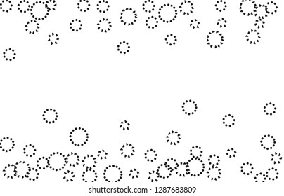 Scandinavian black and white pattern with dot circles and rings. Simply flowers or fireworks hand drawn imitation