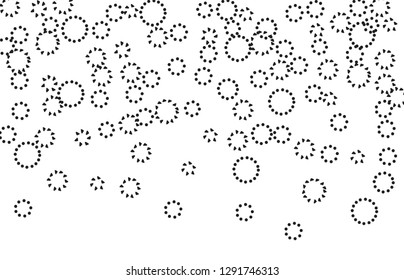Scandinavian black and white pattern with dot circles and rings. Simply flowers or fireworks hand drawn imitation
