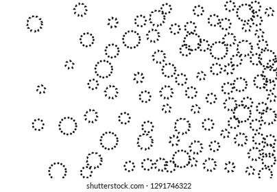 Scandinavian black and white pattern with dot circles and rings. Simply flowers or fireworks hand drawn imitation
