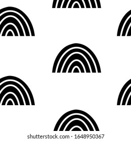 Scandinavian black and white seamless pattern with rainbows. Background for kids designs. Minimalistic childish vector illustration.