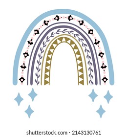 Scandinavian bohemian rainbow isolated on white background. Hand drawn clipart boho, kids decoration with cute rainbow. Ethnic style. Vector illustration