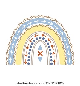 Scandinavian bohemian rainbow isolated on white background. Hand drawn clipart boho, kids decoration with cute rainbow. Ethnic style. Vector illustration