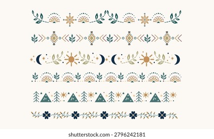 Scandinavian Boho Border Divider Set with Nature, Celestial and Folk Art Elements