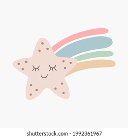 El boho escandinavo tierno que cae estrella en colores pastel. Elemento vector dibujado a mano para decoración de vivero, ducha de bebé, cumpleaños, fiesta infantil, afiche, invitación, postal, ropa para niños