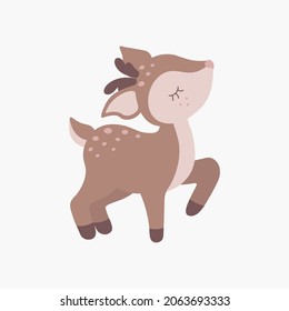 Scandinavian boho cute deer, fawn. Hand drawn vector element for nursery decoration, baby shower, birthday, children's party, poster, invitation, postcard, kids clothes