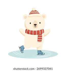 Scandinavian boho illustration of a bear skating