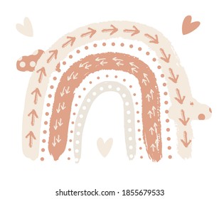 Scandinavian Boho Nursery Rainbow Print For Playroom With Neutral Gender Colors. Vector Illustration. Faboluos Object Isolated on White.