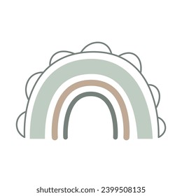 Scandinavian boho rainbows set with clouds, stars, drops, crescent in pastel boho colors. Hand drawn vector isolated element for nursery decoration, party, poster, invitation, postcard, clothes