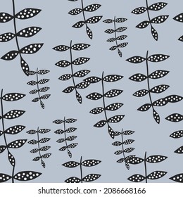 Scandinavian branch seamless pattern on gray background. Vintage floral ornament. Retro botanical backdrop. Design for fabric , textile print, surface, wrapping, cover. Vector illustration.