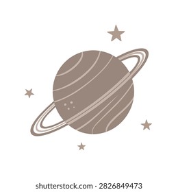 Scandinavian Brown Ringed Planet with Horizontal Stripes and Saturn Inspired Design