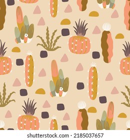 Scandinavian Cacti Plants Vector Seamless Pattern