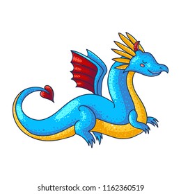 Scandinavian cartoon dragon vector character. Fantasy creature design. Baby book norse myth illustration. Isolated fairy animal. Cute mascot reptile.