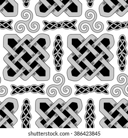 Scandinavian Celtic monochrome seamless pattern