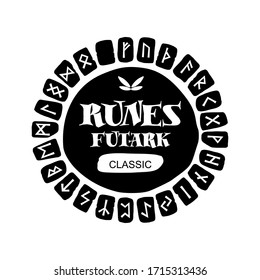 Scandinavian Celtic runes, classic futark. Black and white runic alphabet. Vector illustration.