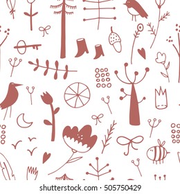 Scandinavian children's pattern with birds and plants can be used for wallpapers, pattern fills, web page backgrounds, surface textures.